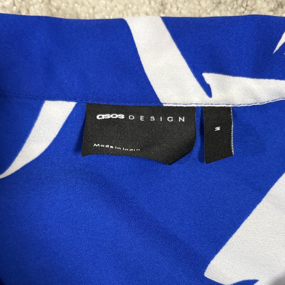 ASOS Blue and White Horse Print Button Down Short Sleeve - Picture 2 of 3
